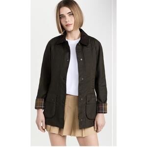 Barbour Classic Beadnell Wax Jacket Olive Green Women's Size 6 NWT $398
